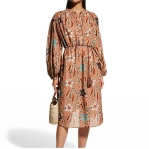 Ulla Johnson Floral Midi Dress in Brown and Blue